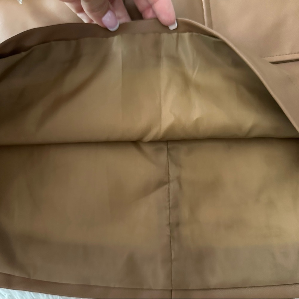 Olivaceous Faux Leather Mini Skirt – Camel Tan Utility Pockets, Size Small - Picture 12 of 16
